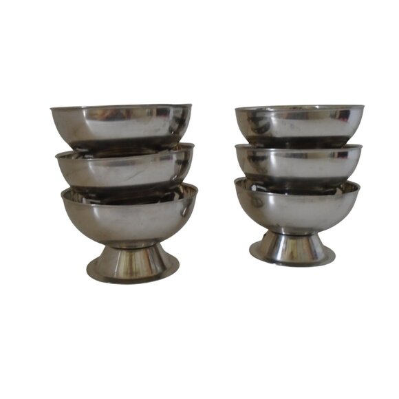 Footed Stainless Steel Ice Cream Bowls Set of 6 - Picture 1 of 6